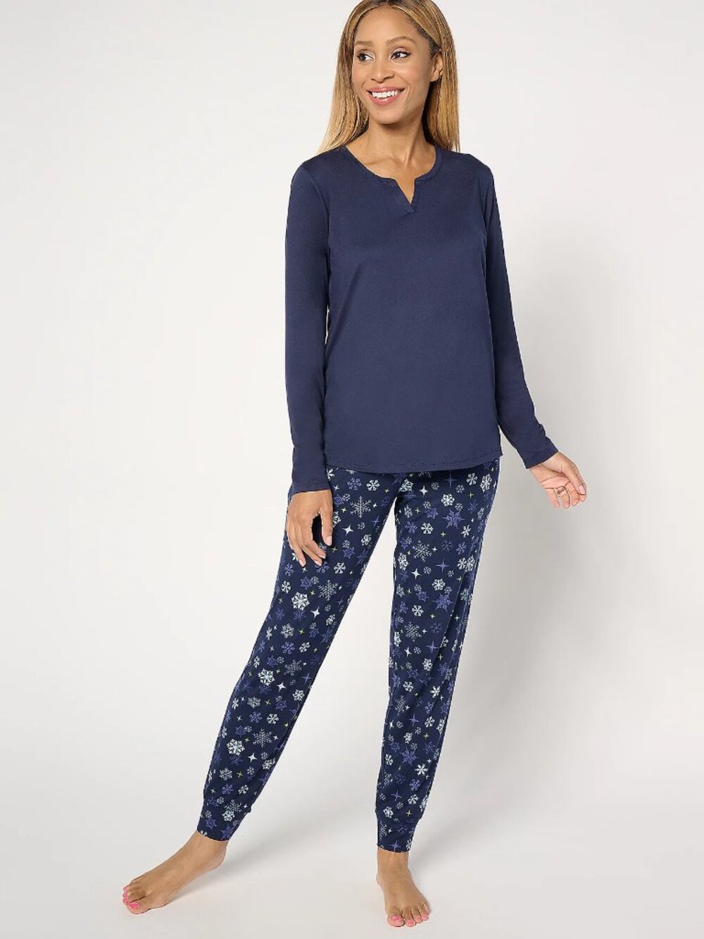 AnyBody Regular Lush Jersey Solid Top and Printed Joggers Sleep Set, Sz XS a6723